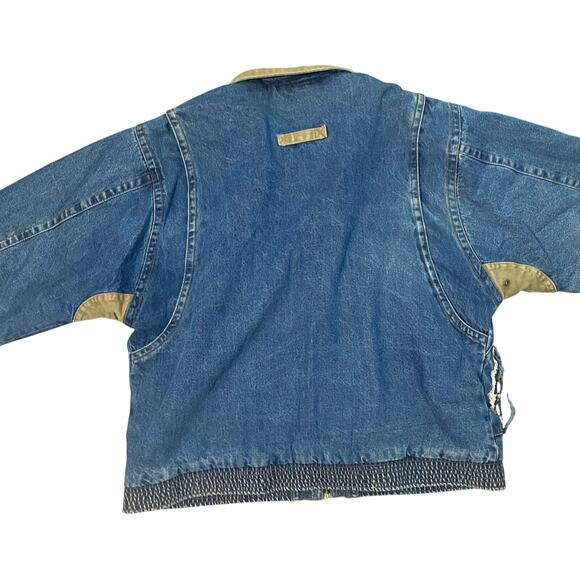 Vintage Distressed Denim Eagles Ridge Bomber Jacket Beige Accents Size XL - Picture 2 of 8